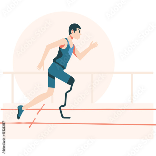 Flat vector illustration in cartoon style, man handicap runner
