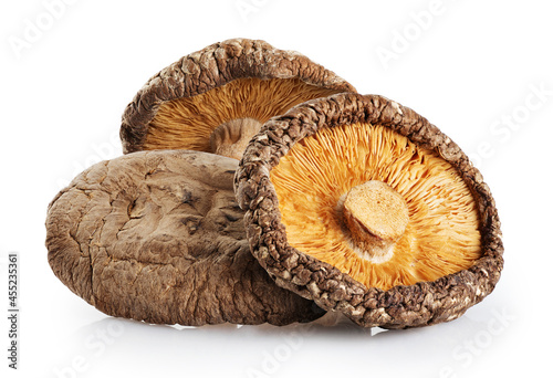 Dried shiitake mushrooms isolated on white background. With clipping path.