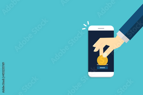 Online donation using charity application on smartphone. Modern charity, donation concepts. Flat design illustration	