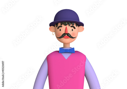 Tableau sur toile Portrait of english man with Bowler hat and mustache
