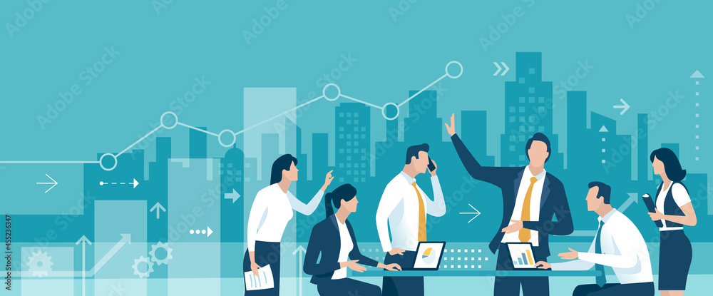 Business illustration. Teamwork growth concept. Vector illustration. - obrazy, fototapety, plakaty 