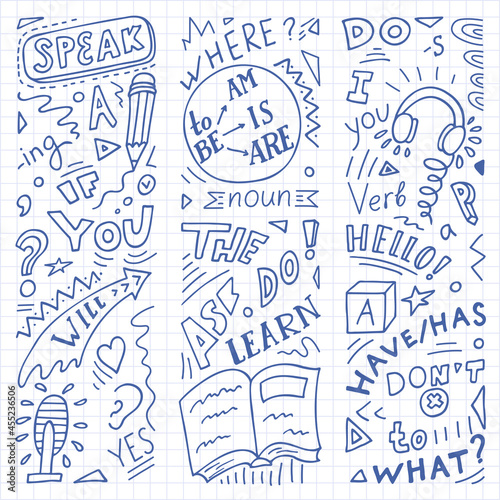 English. Hand drawn  doodle. English language education concept.