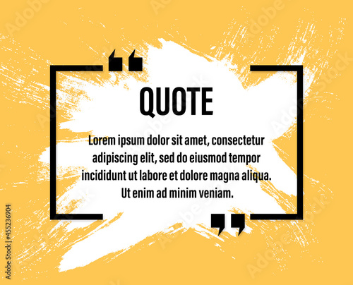 Modern minimal black frame for your text with jogs. Quote, information, remark, speech. Black on a yellow background with shadow and brush strokes.