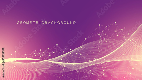 Digits abstract background with connected line and dots, wave flow. Digital neural networks. Network and connection background for your presentation. Graphic polygonal background. Vector illustration