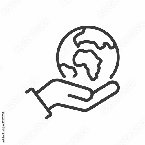 One hand holds the planet, icon.