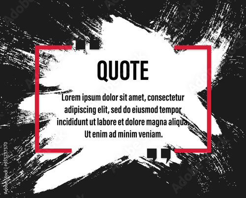 Modern minimal black frame for your text with jogs. Quote, information, remark, speech. Red on a black background with shadow and brush strokes.