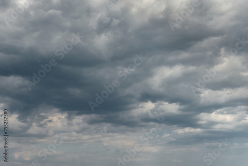 Dark blue stormy cloudy sky. Dramatic Sky Background