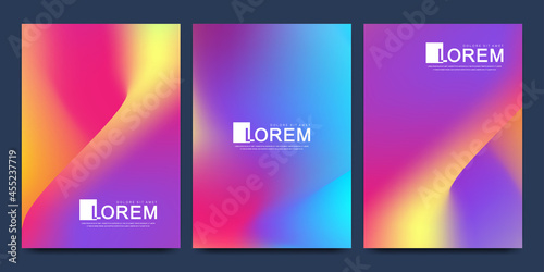 Trendy abstract colorful gradient art holographic templates in A4 size. Suitable for posts, banners design and layout design template for brochure. Vector fashion backgrounds.