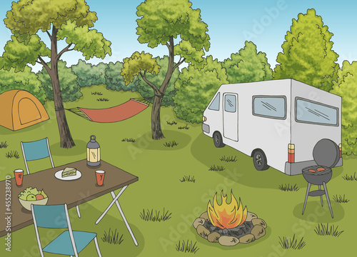 Camping graphic color landscape sketch illustration vector 
