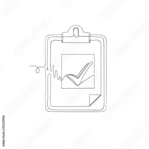 hand drawn doodle continuous line drawing clipboard with check mark symbol icon