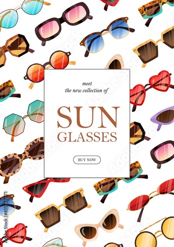 Ad poster design for fashion sunglasses promotion. Advertising flyer template...