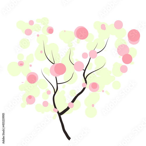 handdrawn tree with tender bubble crown spring forest doodles vector season winter, spring, summer. flat