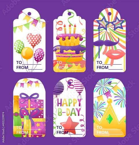 Tag for birthday greeting, vector illustration. Graphic design for holiday ce...