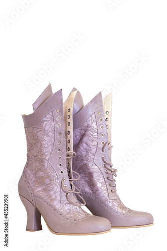 Vintage ladies high heels boot isolated on a white background