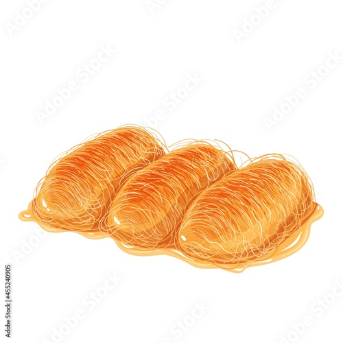 Kadayif dessert, Turkish cuisine dessert vector illustration.