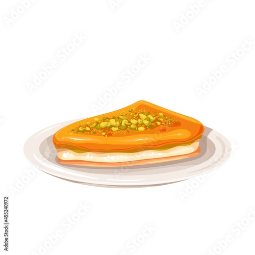 Turkish dessert kunefe or kunafa, kadayif vector illustration. Turkish traditional dessert.