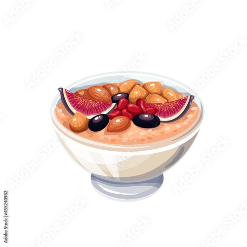 Traditional Turkish dessert ashure, Noah's Pudding vector illustration.