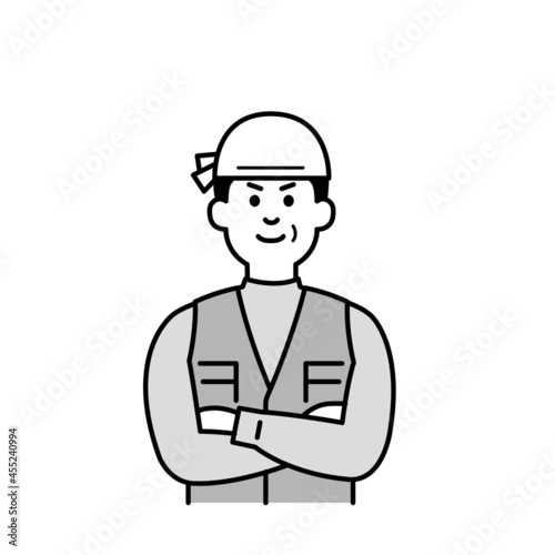 大工さんのイラスト上半身　モノクロ黒一色