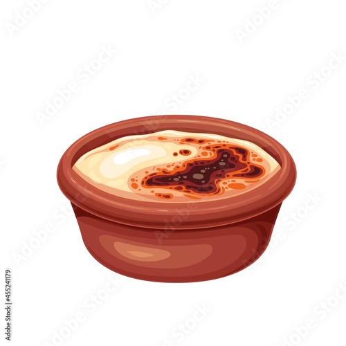 Traditional turkish dessert syutlach, milk rice pudding baked in the oven vector illustration.