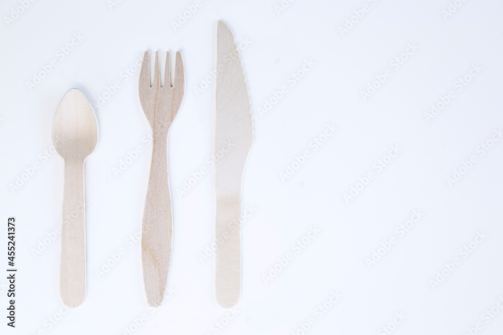 Eco friendly bamboo cutlery set on white background. Zero waste concept. Eco friendly bamboo cutlery set on white background. Zero waste concept.
