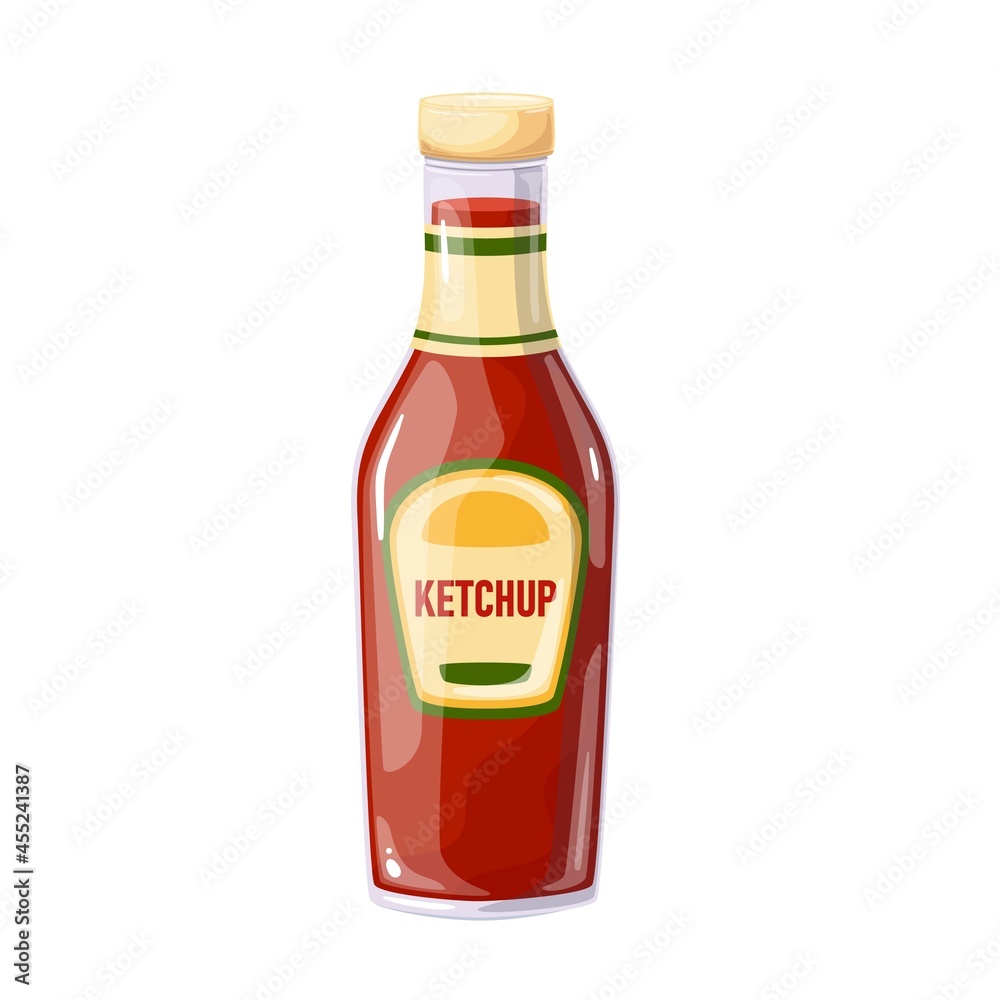 Ketchup in bottle. Colored illustration in cartoon style. Ketchup in bottle. Colored illustration in cartoon style.