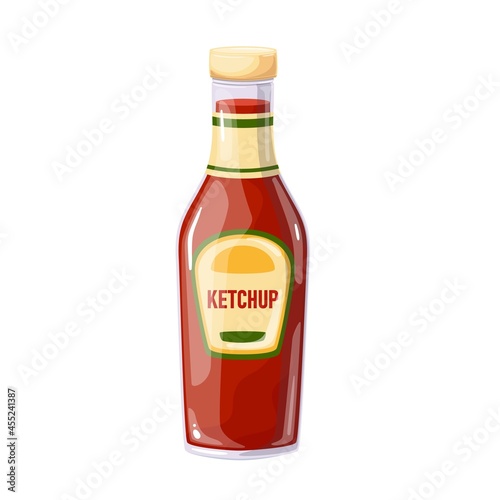 Ketchup in bottle. Colored illustration in cartoon style.