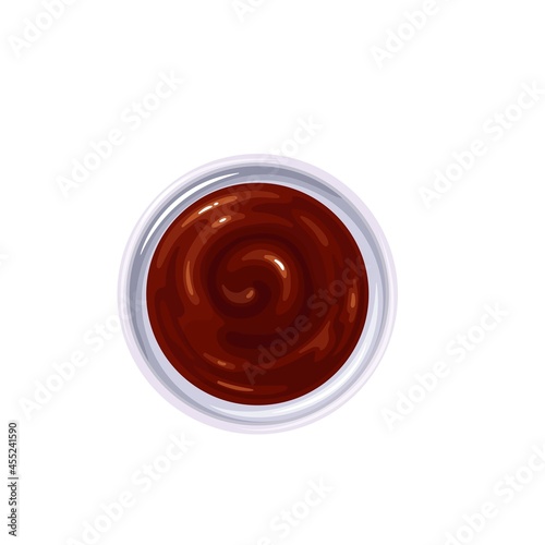BBQ sauce in bowl. Colored illustration of barbecue sauce top view.