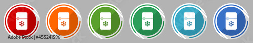 Refrigerator, fridge, cooler icon set, vector illustration in 6 colors options for webdesign and mobile applications, flat design symbol