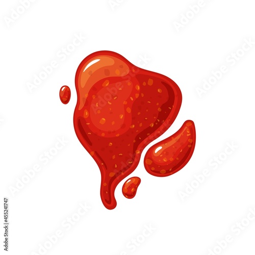 Hot chili sauce spilled strips and spots.