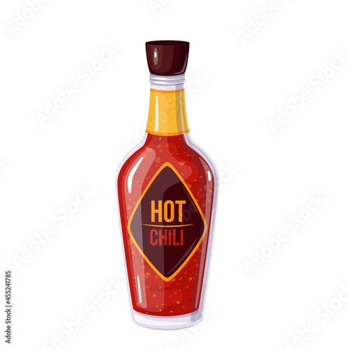 Hot chili in bottle. Colored illustration in cartoon style.