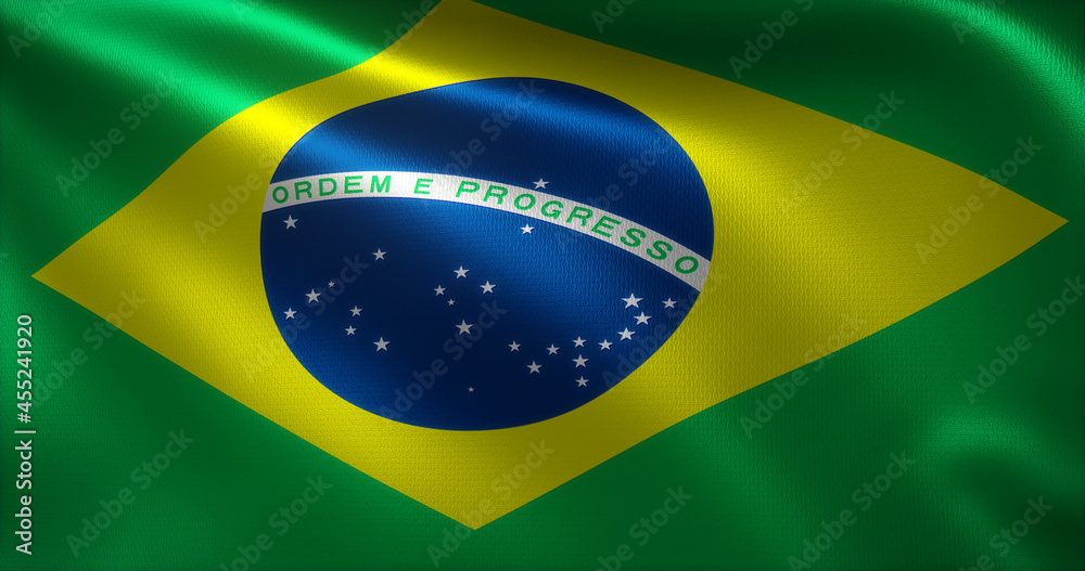 Fototapeta premium Brazil Flag, Brazilian Flag with waving folds, close up view, 3D rendering
