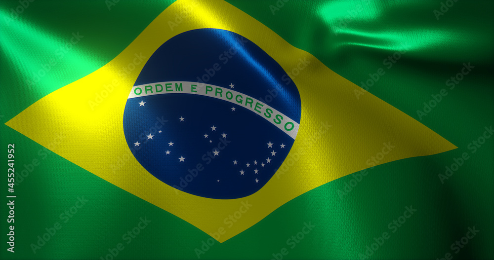 Fototapeta premium Brazil Flag, Brazilian Flag with waving folds, close up view, 3D rendering