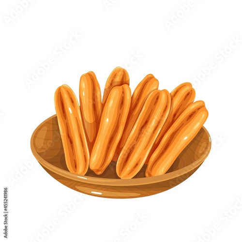 Youtiao Chinese cruller. Chinese deep-fried dough stick vector illustration.