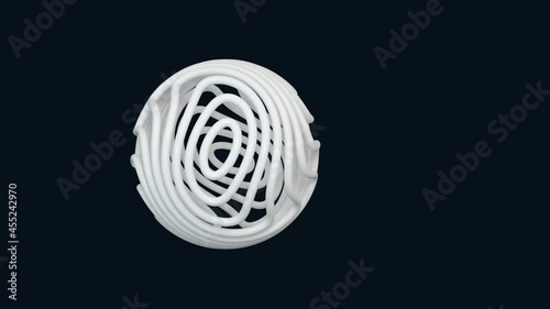 Dynamics 3D symbol, digital object looped rotation, motion design element, white spherical object