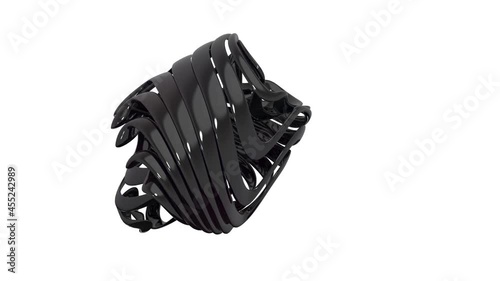 Dynamics 3D symbol, digital object looped rotation isolated on white, motion design element