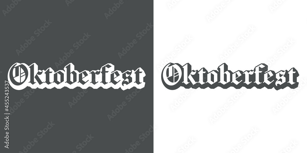 Festival de cerveza Oktoberfest. Logotipo con texto Oktoberfest con sombra en fondo gris y fondo blanco