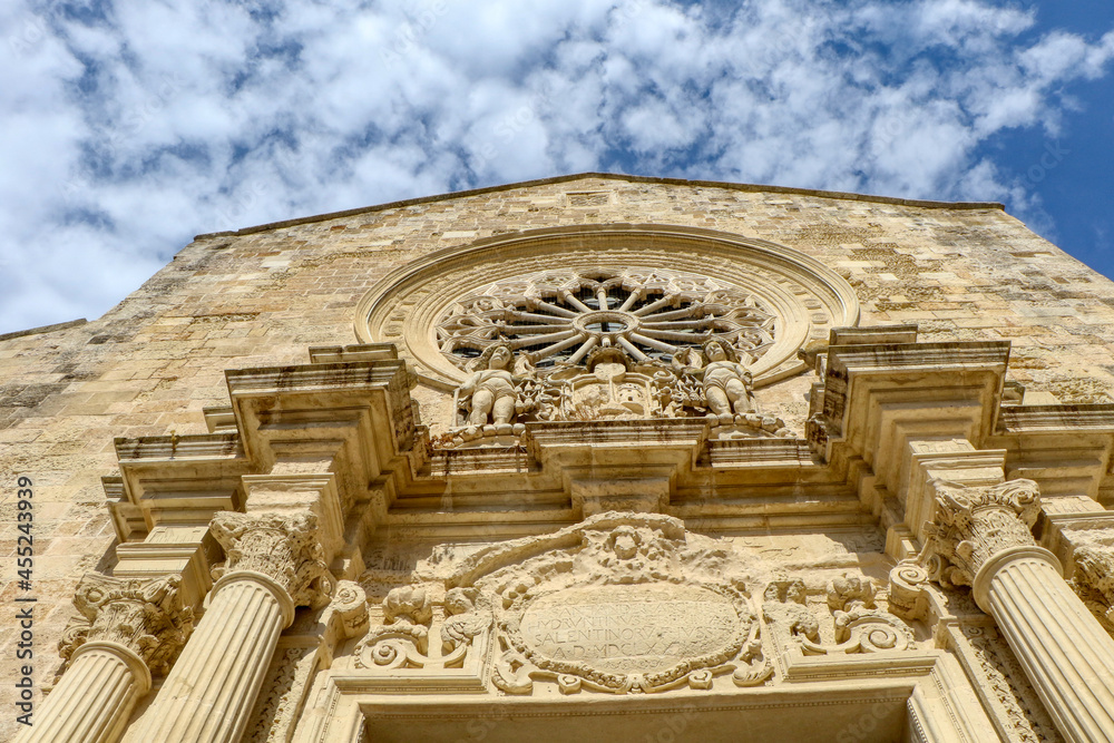 Facade of the Cathedral of Otranto dedicated to the Annunciation of the Virgin Mary. Salento, Puglia, Italy