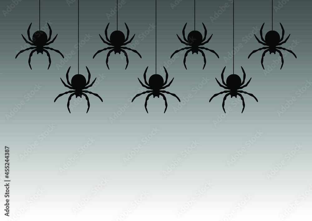 Black spiders hanging on a web. Vector illustration. Follow other ...