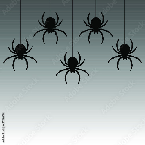Black spiders hanging on a web. Vector illustration. Follow other spiders patterns in my collection.