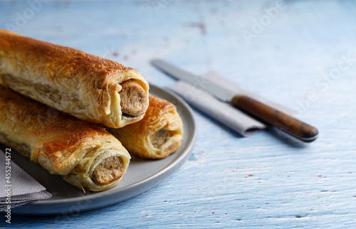 Traditional sausage bread made from pastry dough and a pork meat sausage.