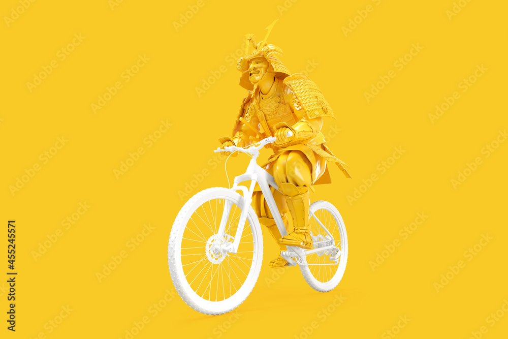 Obraz premium Samurai cycling on bike. 3D illustration