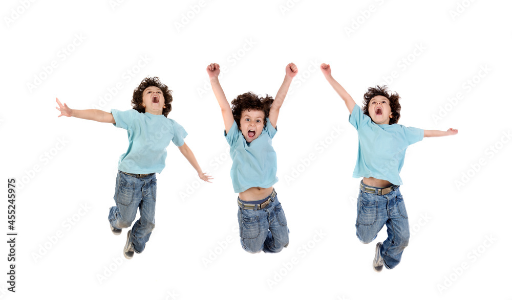 Sequence of three different jumps of a cheerful boy Sequence of three different jumps of a cheerful boy
