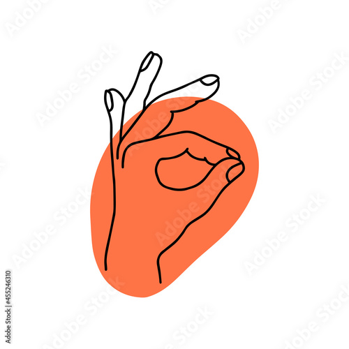 Mudra - Vayu. Hands vector illustration. Yogic hand gesture. Black and white linear style.