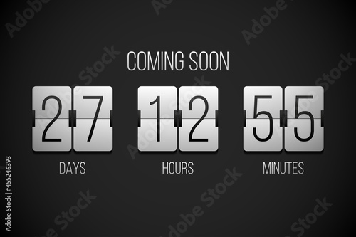 Coming soon flip countdown clock counter timer on a black background