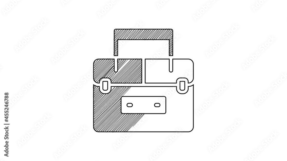 Black line Case or box container for wobbler and gear fishing equipment icon isolated on white background. Fishing tackle. 4K Video motion graphic animation Black line Case or box container for wobbler and gear fishing equipment icon isolated on white background. Fishing tackle. 4K Video motion graphic animation