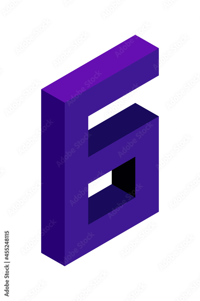 Dark blue number 6 in isometric style. Isolated on white background. Learning numbers, serial number, price, place. Dark blue number 6 in isometric style. Isolated on white background. Learning numbers, serial number, price, place.