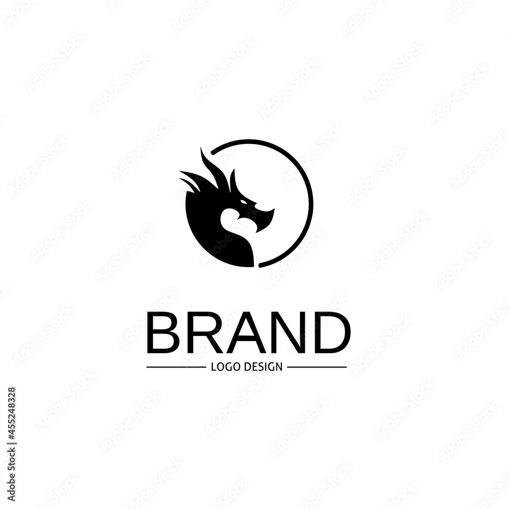 Fototapeta premium silhouette logo design template, with dragon head icon in circle,
