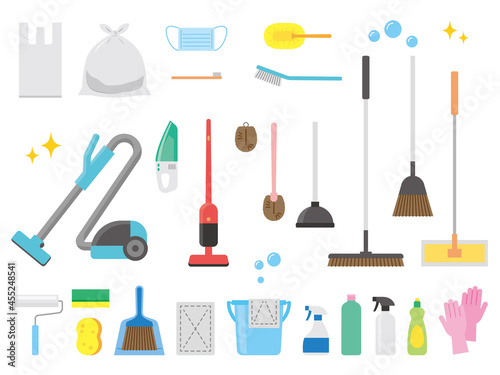 フラットな掃除道具セット　cleaning tools vector illustration