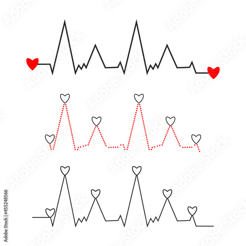 Set of heart cardiograms and heart rate graphs