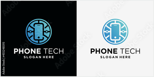 Phone technology logo with world technology. High-end electronics logo, Technology Phone Concept